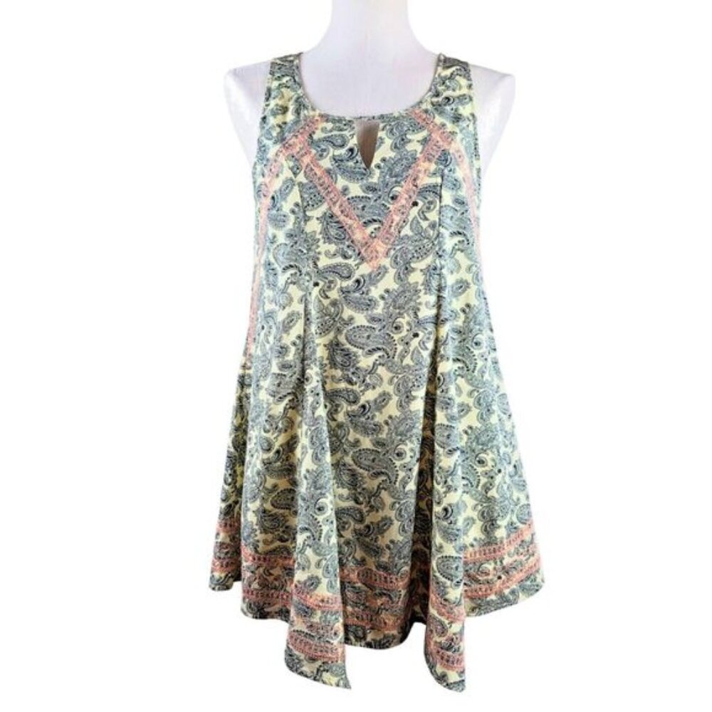 Anthropologie THML Paisley Boho Mini Dress Cream Black Size S Festival Party